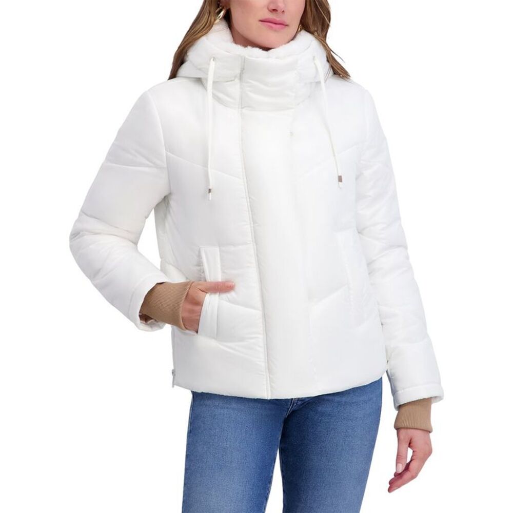Kensie Womens Mixed Quilt Puffer Jacket